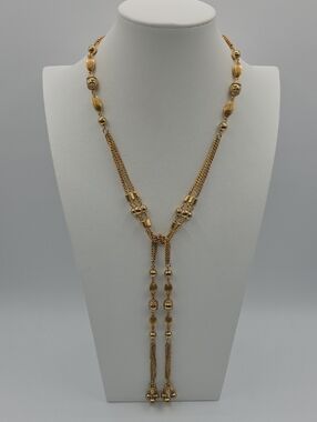 Sarah Coventry Gold-Tone Beaded Tassel Lariat Necklace